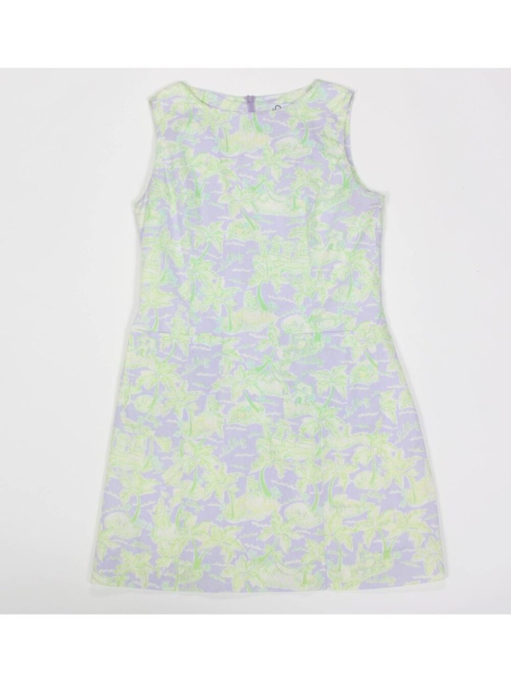 Vtg LILLY PULITZER Lavender and Green Tropical Sleeveless Shift Dress sz 4 /950